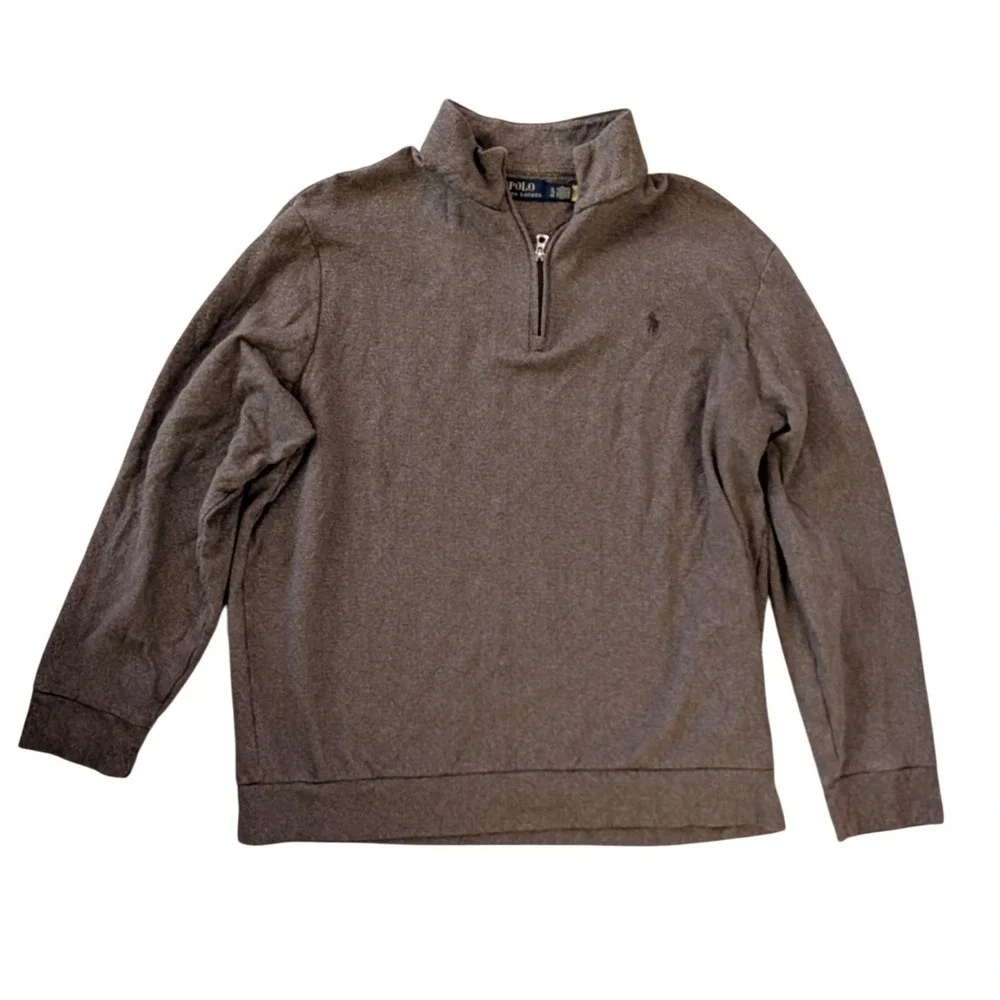 Polo Ralph Lauren Men's Brown‎ Textured Knit Quarter Zip Pullover Sweater- XL
